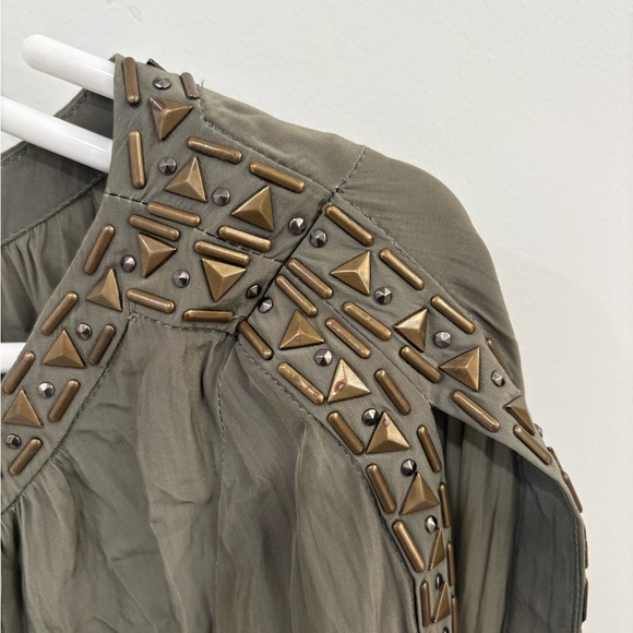 Ramy Brook Olive Green Clara Embellished Slit Sleeve Top Size Small - Picture 7 of 16